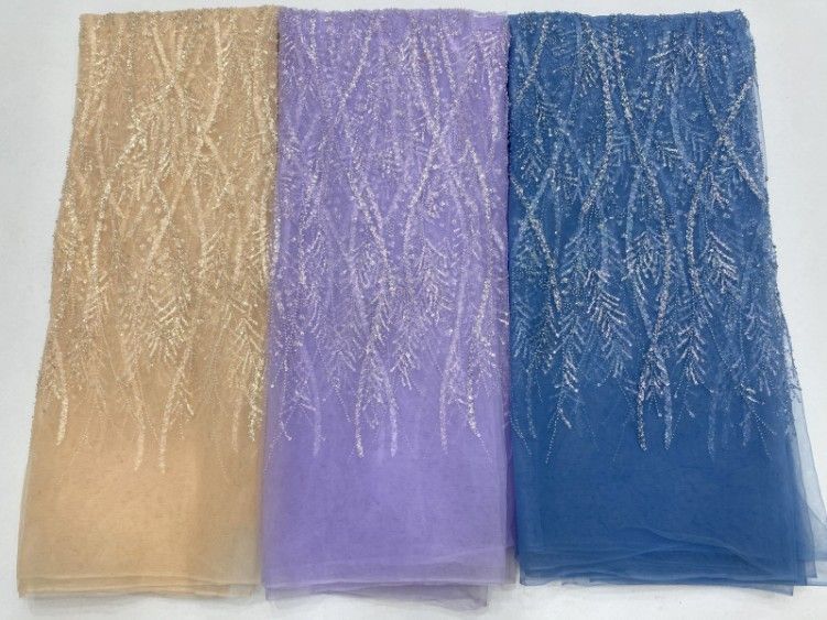 5 Yards Beaded Lace Material Fabric