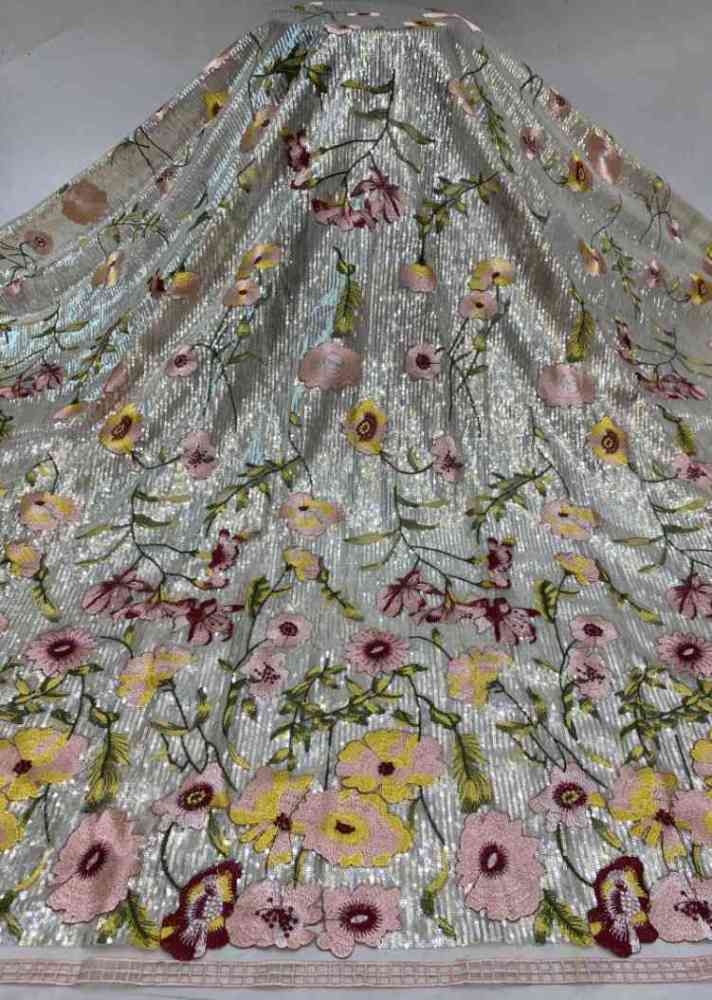 1 Yard 5 Yards Multi-Color Sequined Beaded Embroidered Lace Material Fabric TDD414
