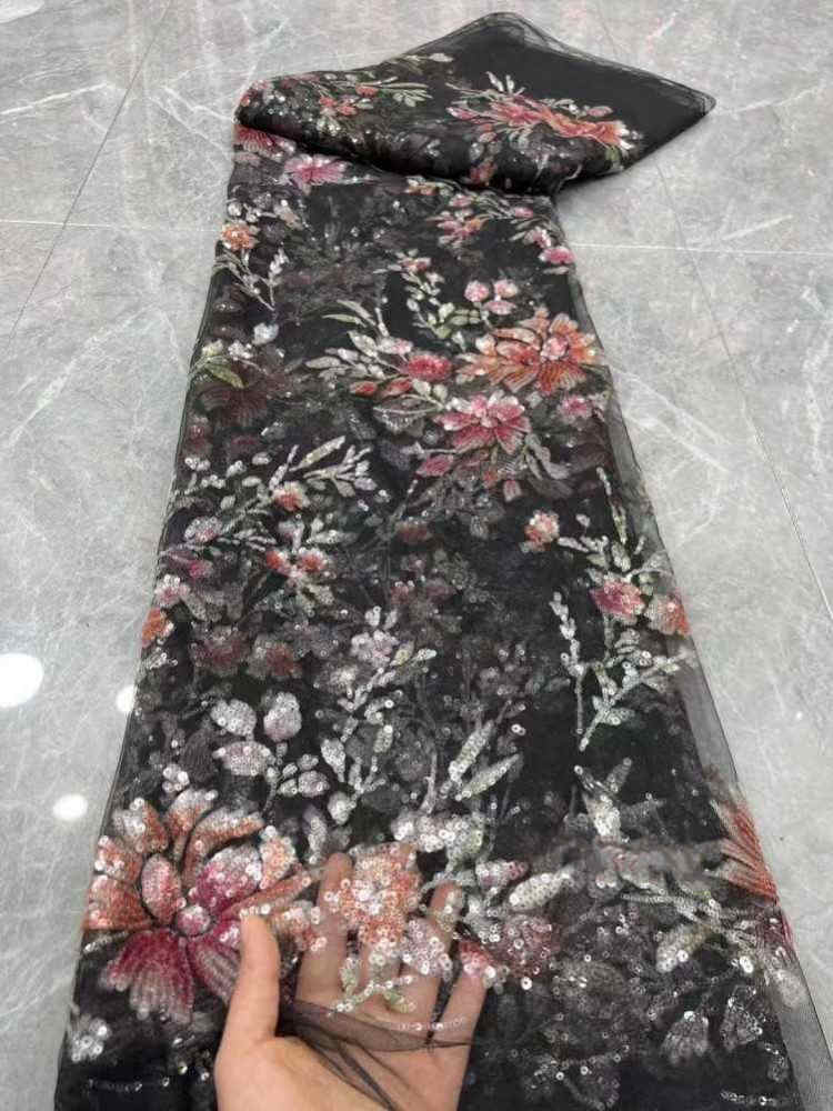 1 Yard 5 Yards Multi-Color Sequined Beaded Embroidered Lace Material Fabric TDD415