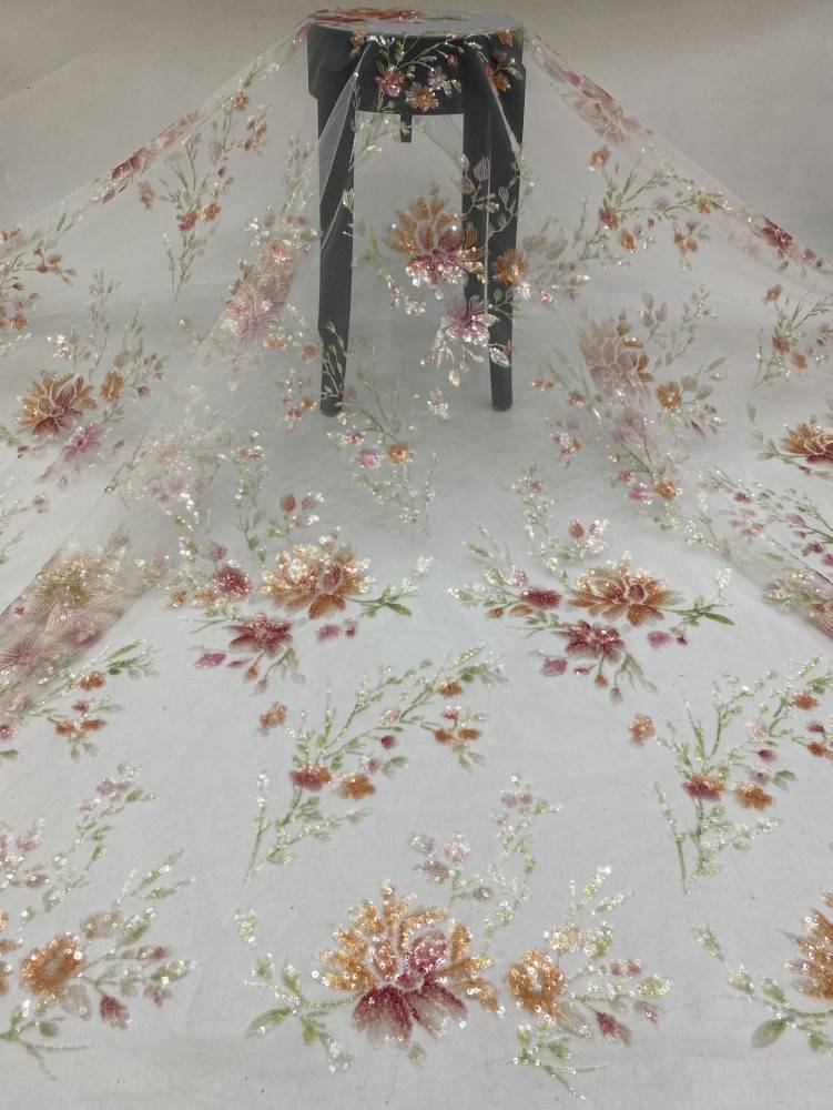 1 Yard 5 Yards Multi-Color Sequined Beaded Embroidered Lace Material Fabric TDD415