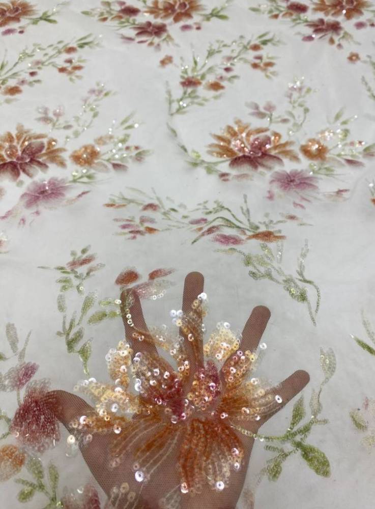 1 Yard 5 Yards Multi-Color Sequined Beaded Embroidered Lace Material Fabric TDD415