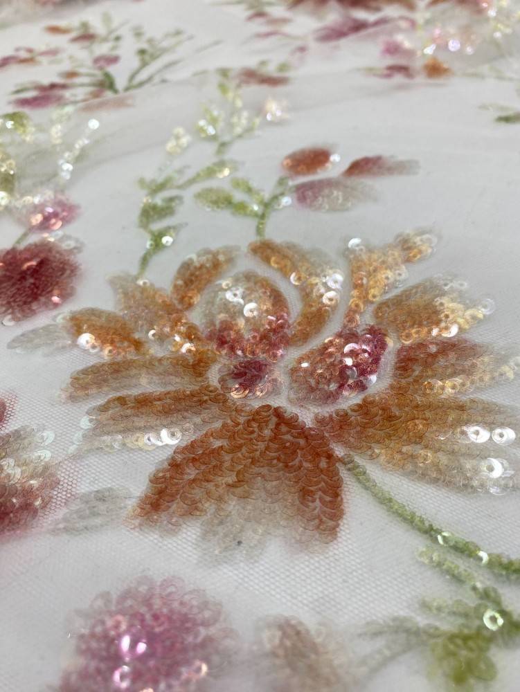 1 Yard 5 Yards Multi-Color Sequined Beaded Embroidered Lace Material Fabric TDD415