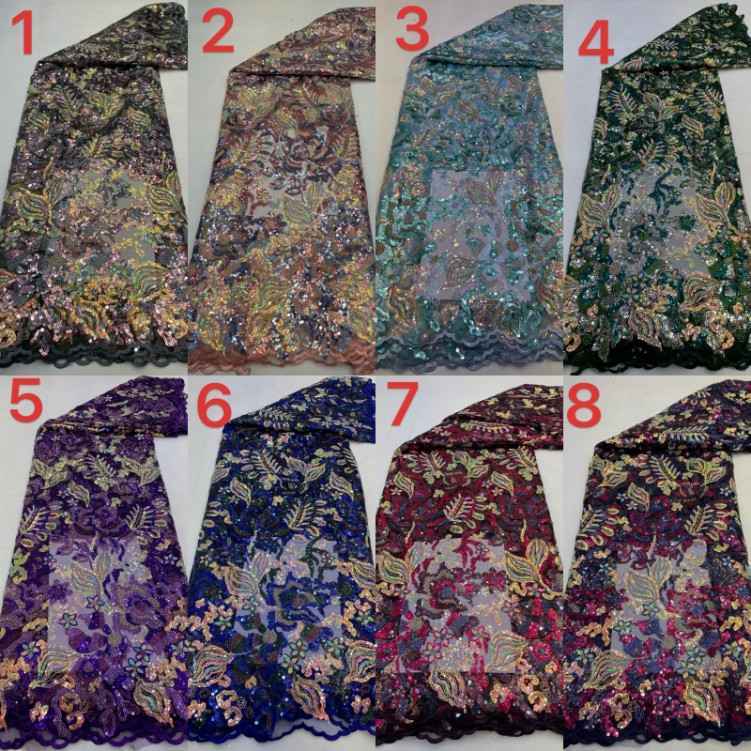 1 Yard 5 Yards Multi-Color Sequined Beaded Embroidered Lace Material Fabric TDD416