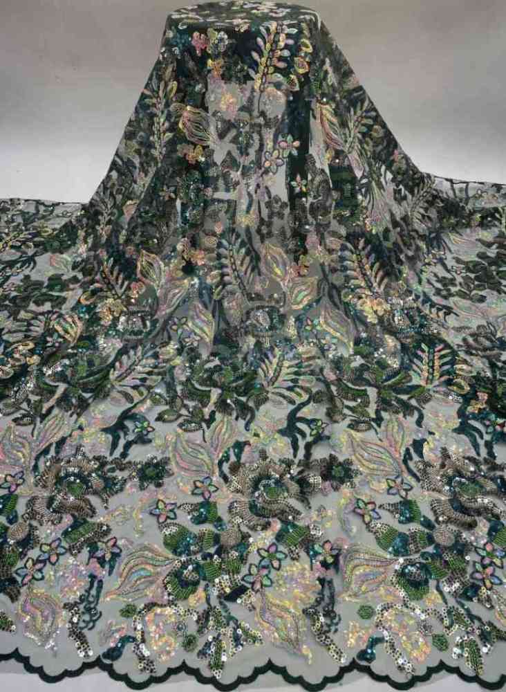1 Yard 5 Yards Multi-Color Sequined Beaded Embroidered Lace Material Fabric TDD416