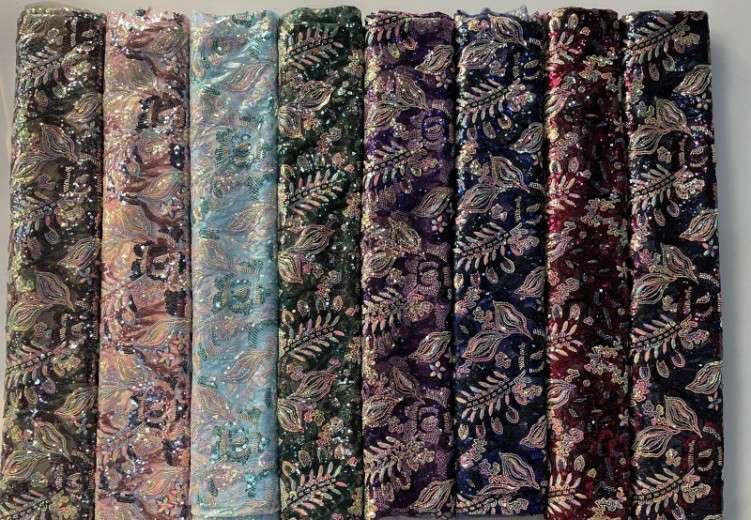 1 Yard 5 Yards Multi-Color Sequined Beaded Embroidered Lace Material Fabric TDD416