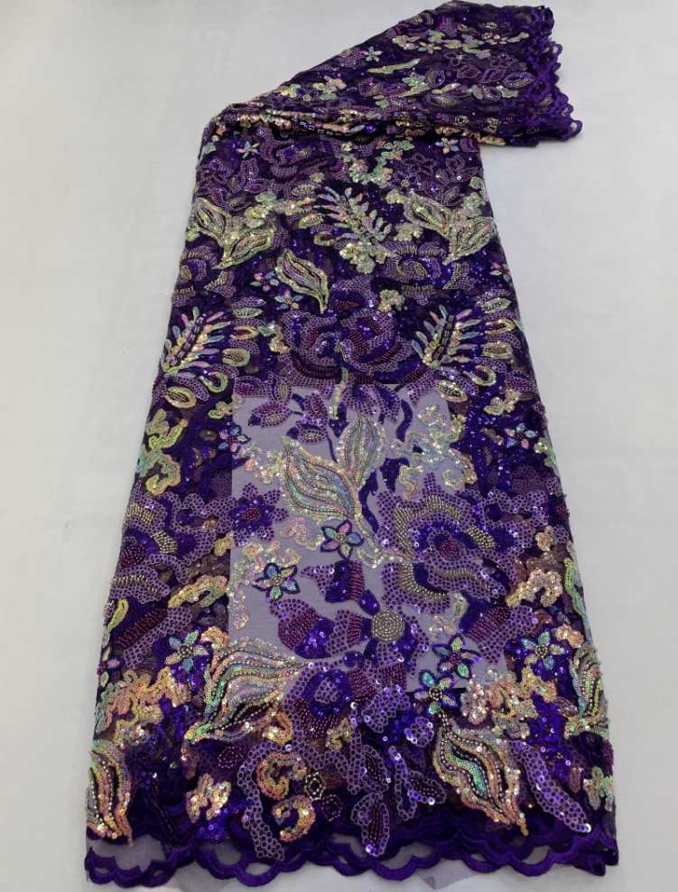 5 Yards Multi-Colored Sequins Lace Material Fabric