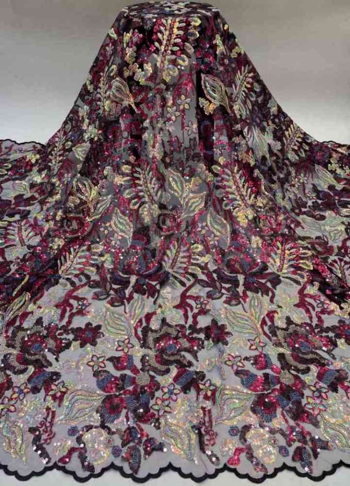 1 Yard 5 Yards Multi-Color Sequined Beaded Embroidered Lace Material Fabric TDD416