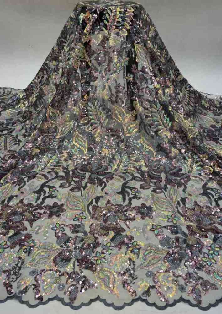 1 Yard 5 Yards Multi-Color Sequined Beaded Embroidered Lace Material Fabric TDD416