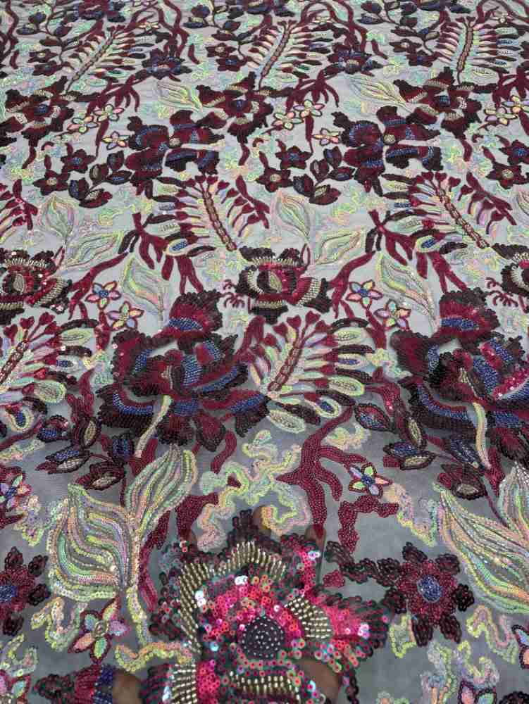 1 Yard 5 Yards Multi-Color Sequined Beaded Embroidered Lace Material Fabric TDD416