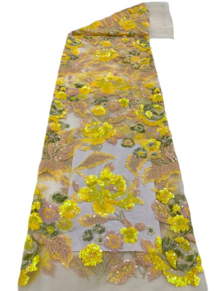 1 Yard 5 Yards Multi-Color Sequined Beaded Embroidered Lace Material Fabric TDD418