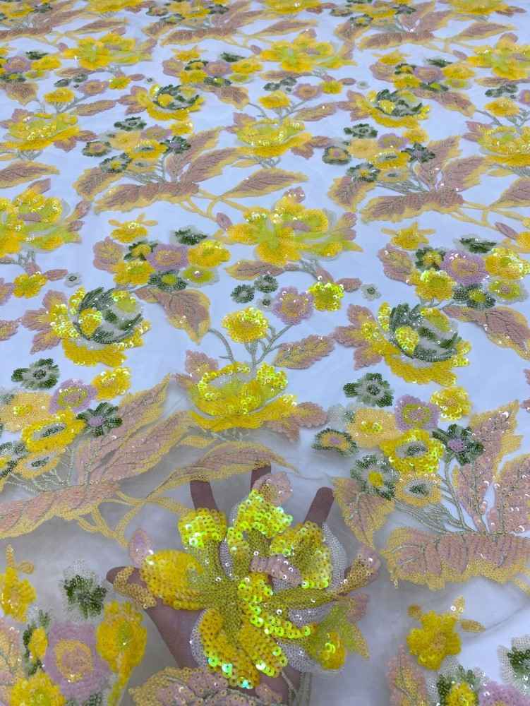 1 Yard 5 Yards Multi-Color Sequined Beaded Embroidered Lace Material Fabric TDD418