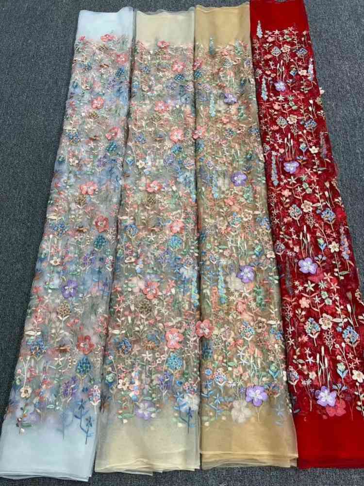 1 Yard 5 Yards Multi-Color Sequined Beaded Embroidered Lace Material Fabric TDD419