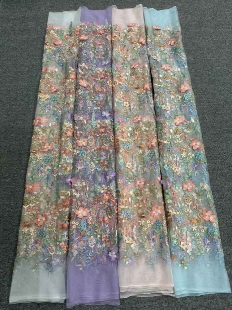 1 Yard 5 Yards Multi-Color Sequined Beaded Embroidered Lace Material Fabric TDD419