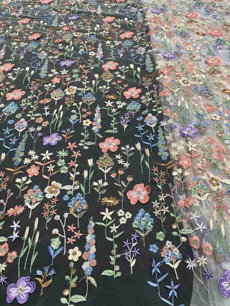1 Yard 5 Yards Multi-Color Sequined Beaded Embroidered Lace Material Fabric TDD419