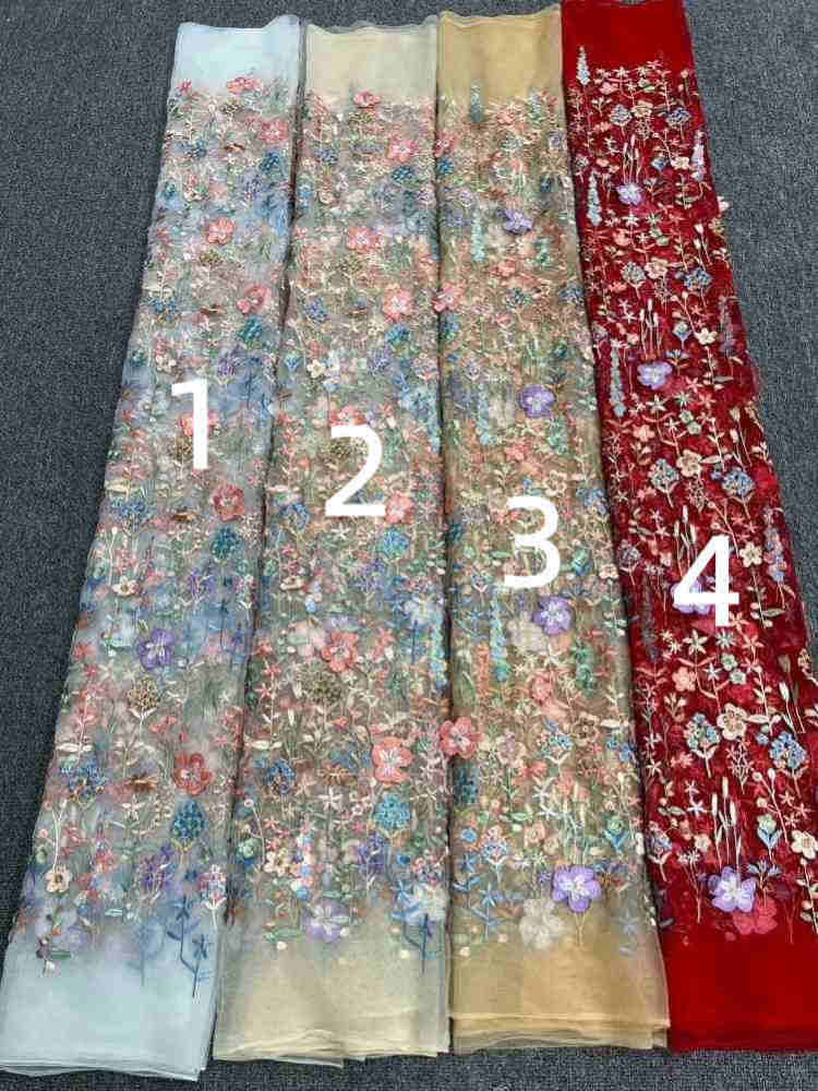 5 Yards Multi-Color Embroidered Lace Material Fabric