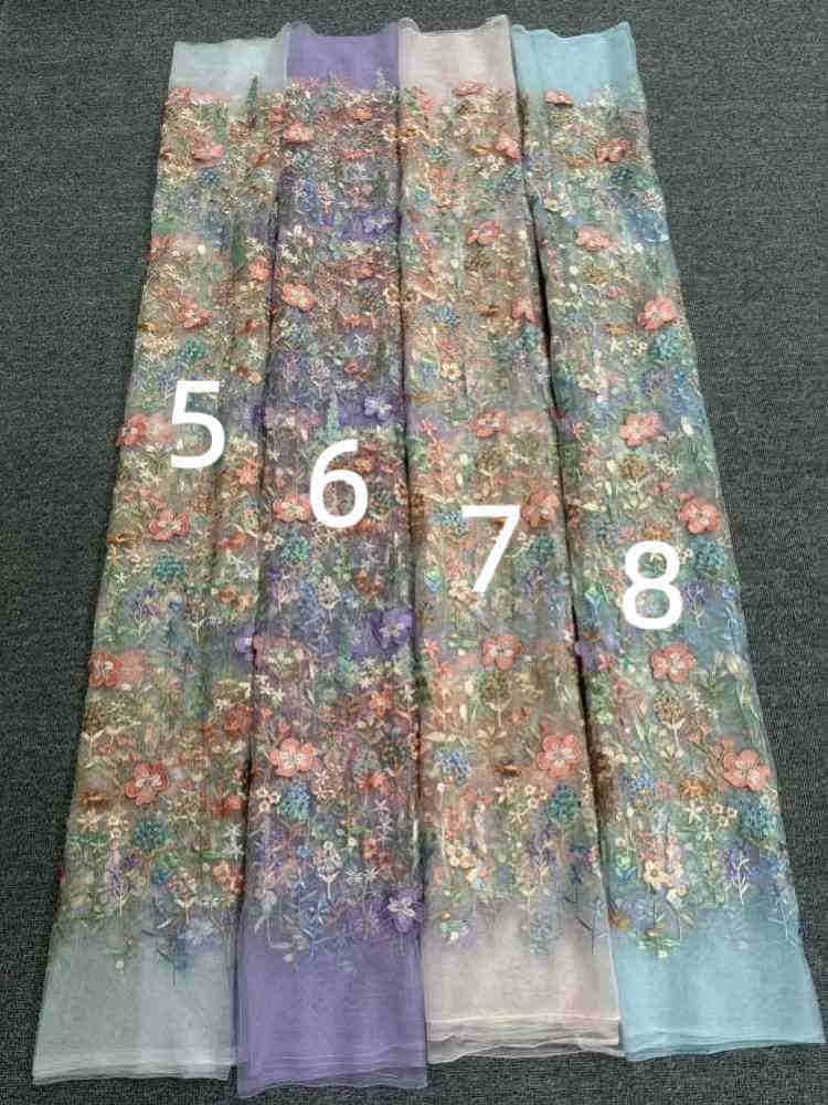 5 Yards Multi-Color Embroidered Lace Material Fabric
