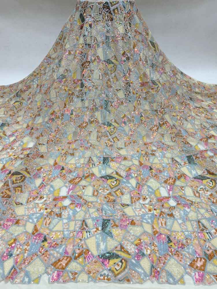 1 Yard 5 Yards Multi-Color Sequined Beaded Embroidered Lace Material Fabric TDD420