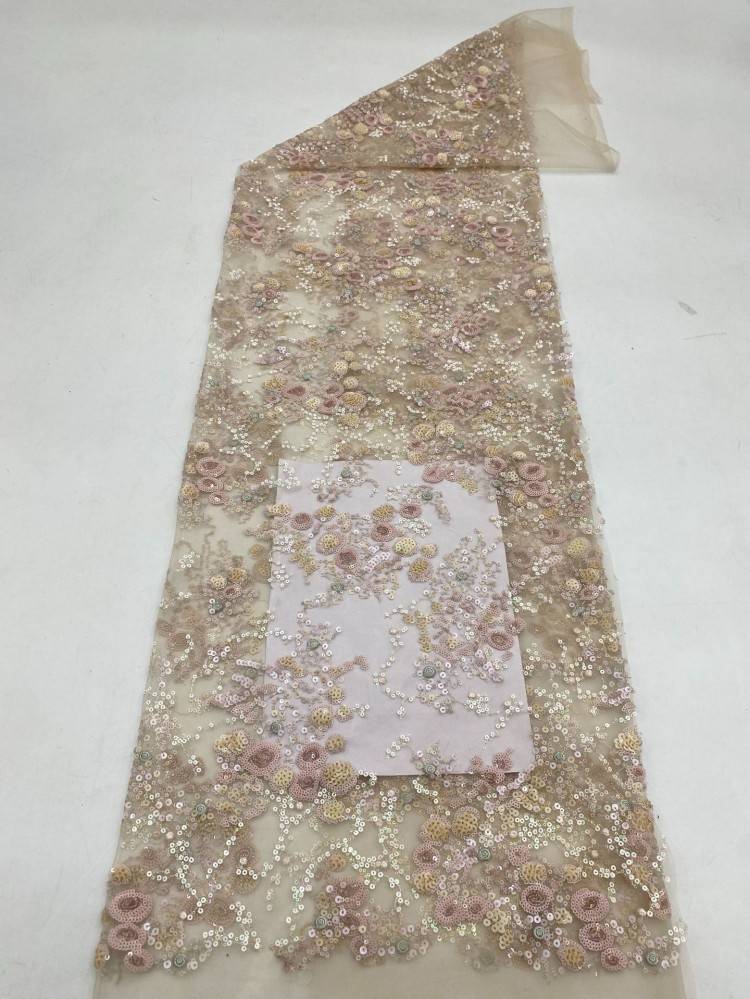 1 Yard 5 Yards Multi-Color Sequined Beaded Embroidered Lace Material Fabric TDD421