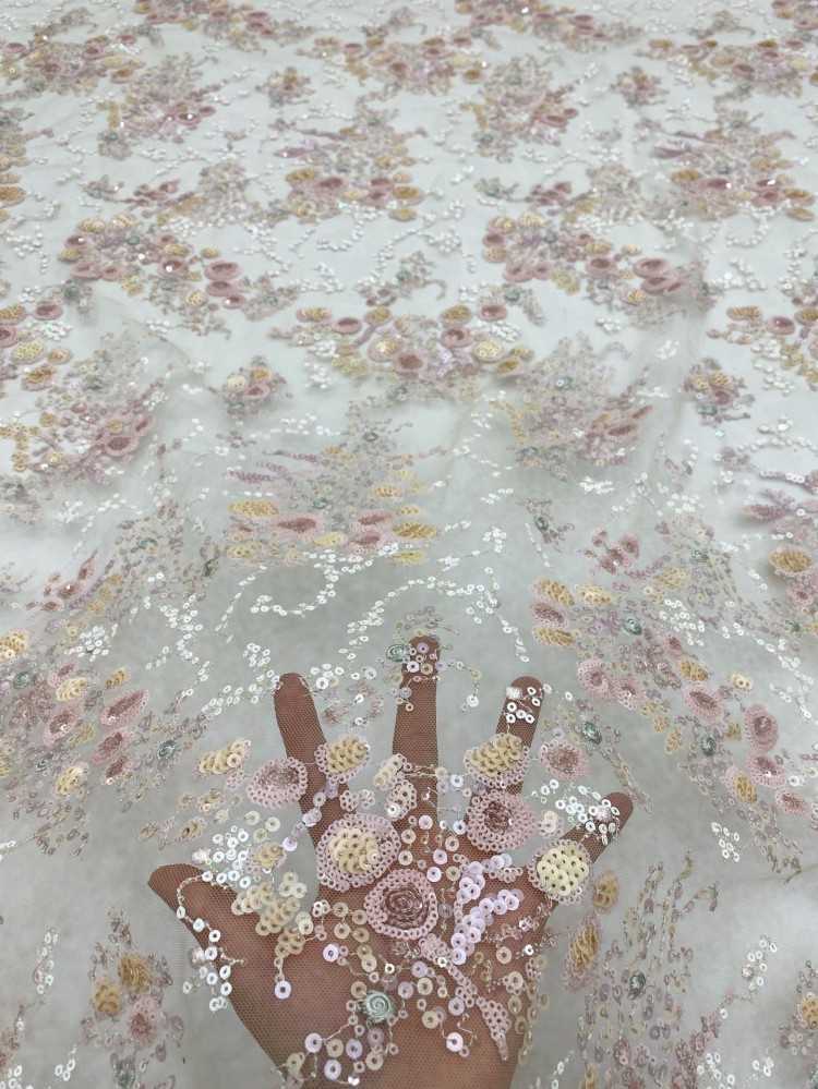 1 Yard 5 Yards Multi-Color Sequined Beaded Embroidered Lace Material Fabric TDD421
