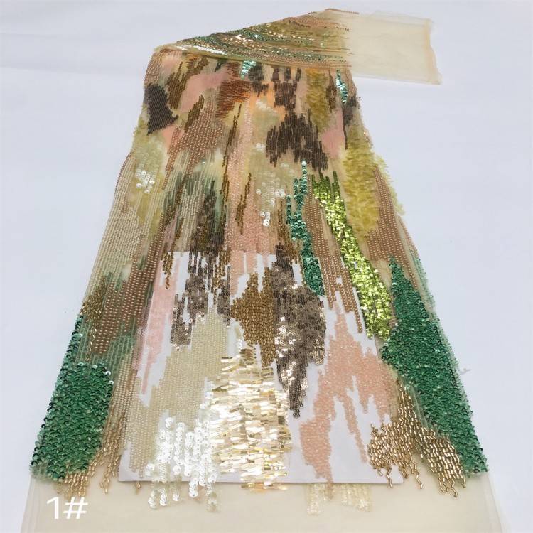 1 Yard 5 Yards Multi-Color Sequined Beaded Embroidered Lace Material Fabric TDD422