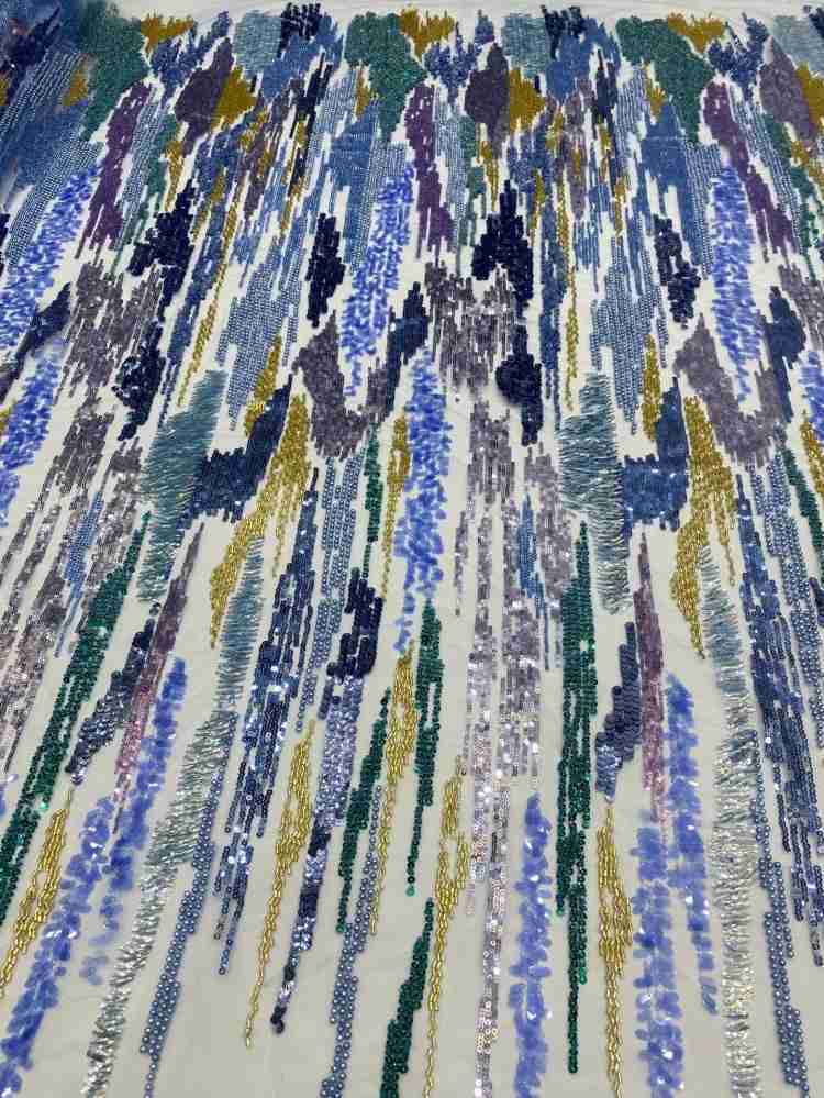 1 Yard 5 Yards Multi-Color Sequined Beaded Embroidered Lace Material Fabric TDD422