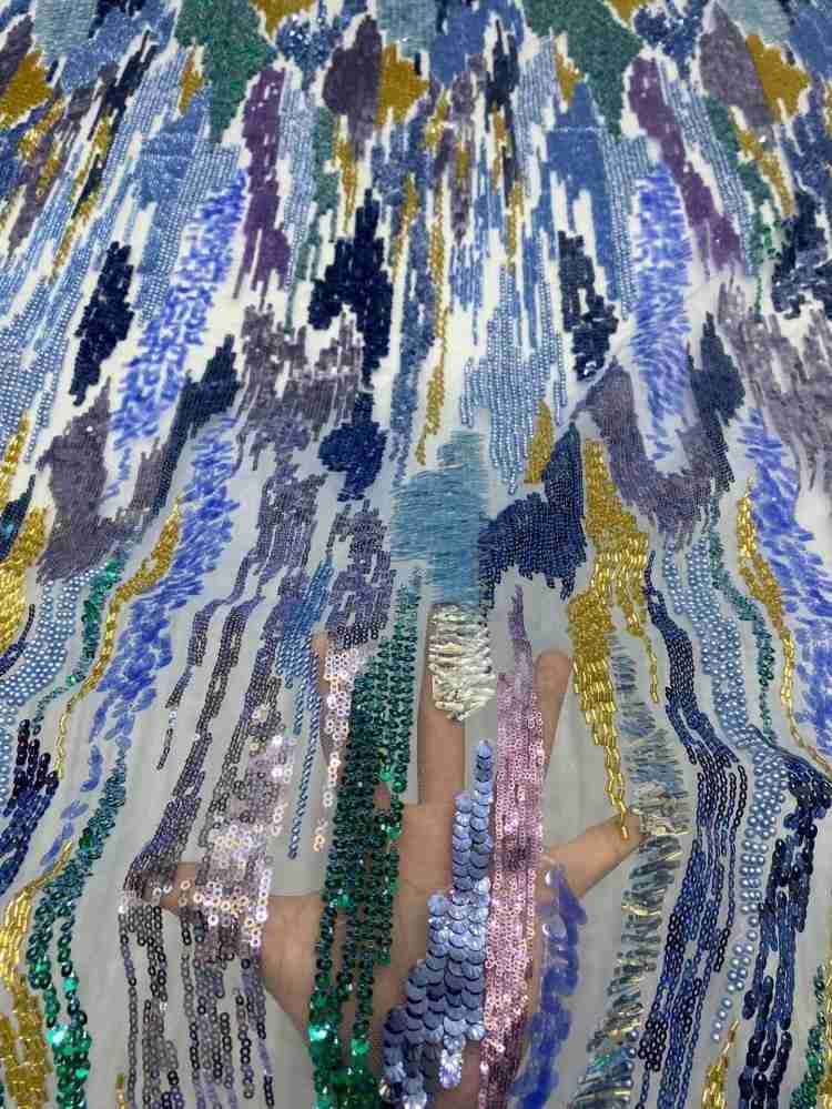 1 Yard 5 Yards Multi-Color Sequined Beaded Embroidered Lace Material Fabric TDD422