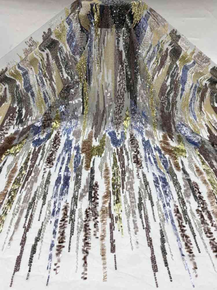 1 Yard 5 Yards Multi-Color Sequined Beaded Embroidered Lace Material Fabric TDD422
