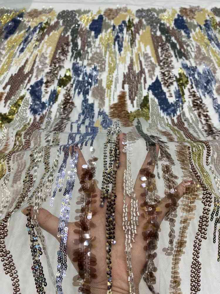 1 Yard 5 Yards Multi-Color Sequined Beaded Embroidered Lace Material Fabric TDD422