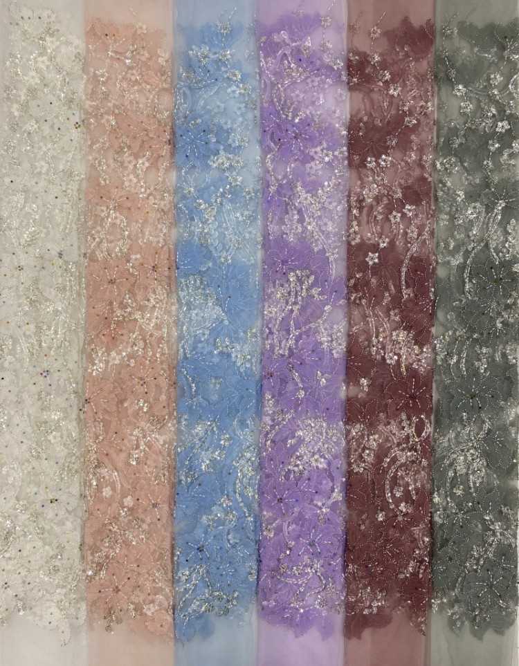 1 Yard 5 Yards Multi-Color Sequined Beaded Embroidered Lace Material Fabric TDD425