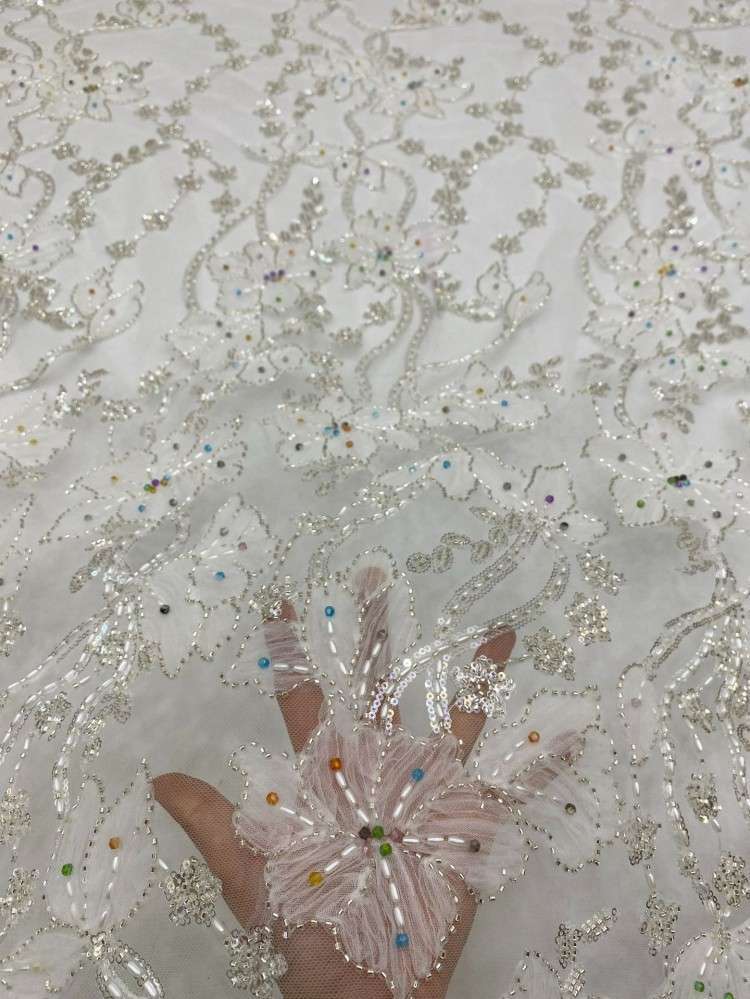 1 Yard 5 Yards Multi-Color Sequined Beaded Embroidered Lace Material Fabric TDD425
