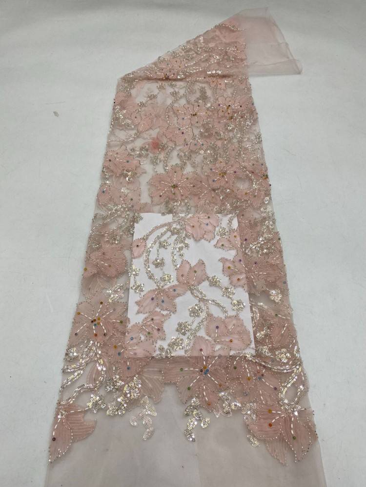 5 Yards Beaded 3D Floral Lace Material Fabric