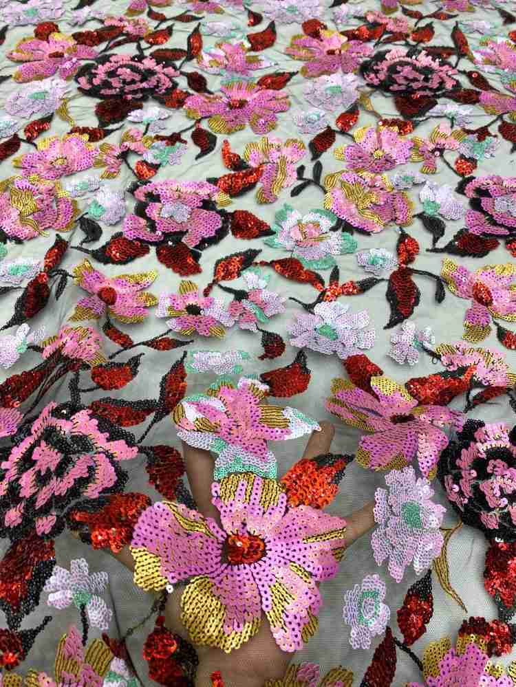 1 Yard 5 Yards Multi-Color Sequined Beaded Embroidered Lace Material Fabric TDD427