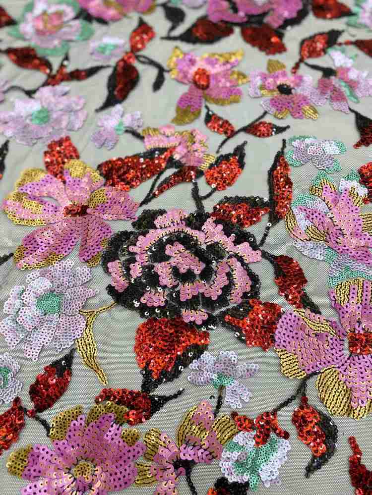 1 Yard 5 Yards Multi-Color Sequined Beaded Embroidered Lace Material Fabric TDD427