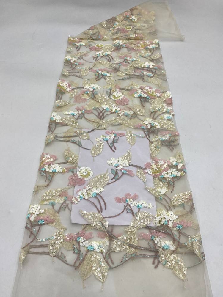 1 Yard 5 Yards Multi-Color Sequined Beaded Embroidered Lace Material Fabric TDD430