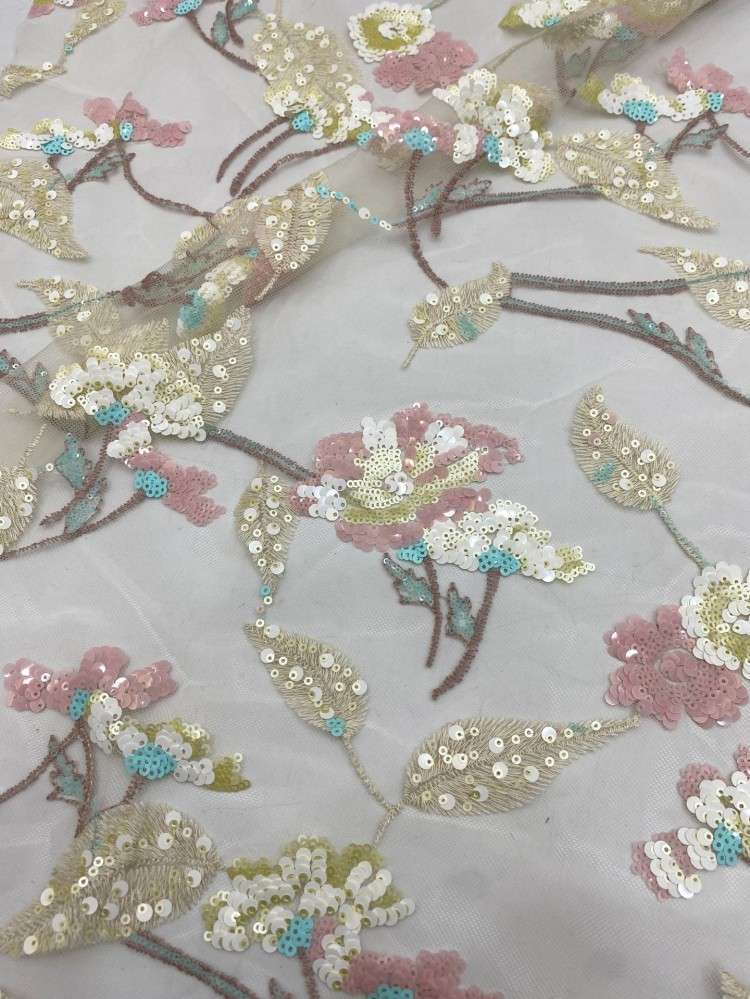 1 Yard 5 Yards Multi-Color Sequined Beaded Embroidered Lace Material Fabric TDD430