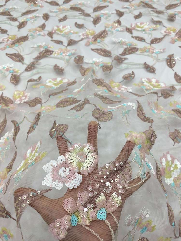 1 Yard 5 Yards Multi-Color Sequined Beaded Embroidered Lace Material Fabric TDD430