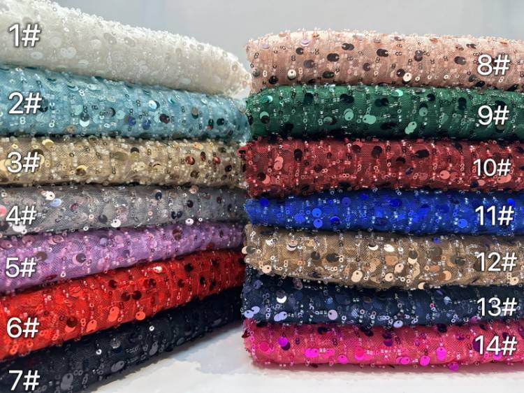 1 Yard 5 Yards Multi-Color Sequined Beaded Embroidered Lace Material Fabric TDD433
