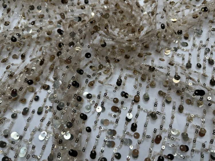 1 Yard Sequined Beaded Lace Material Fabric