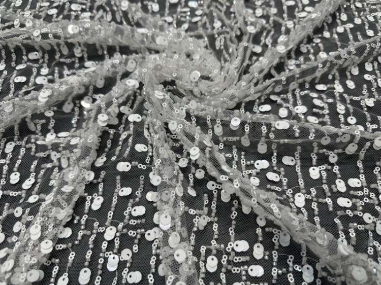 1 Yard Sequined Beaded Lace Material Fabric