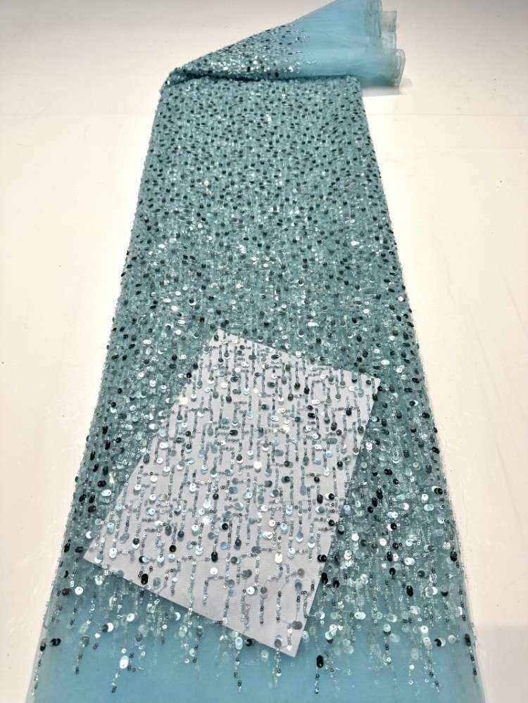 1 Yard Sequined Beaded Lace Material Fabric