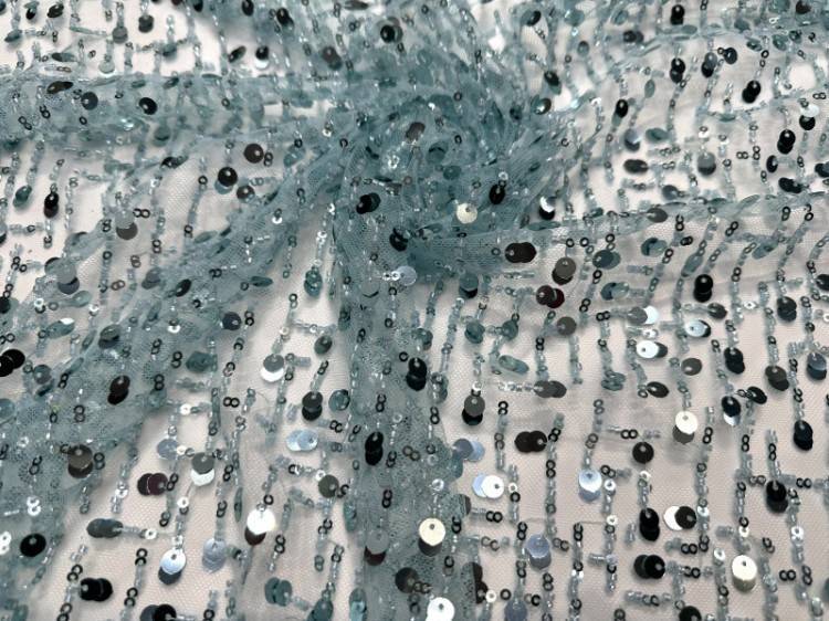 1 Yard Sequined Beaded Lace Material Fabric