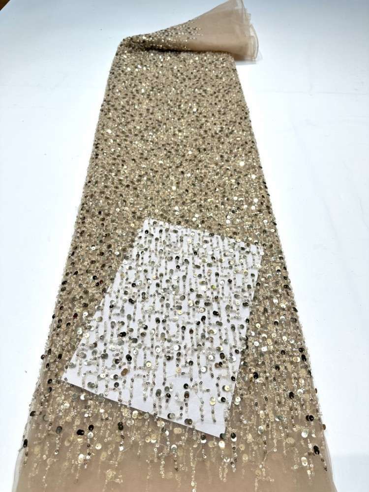 1 Yard Sequined Beaded Lace Material Fabric