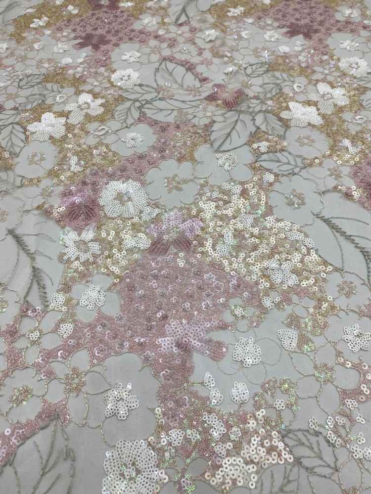 1 Yard 5 Yards Multi-Color Sequined Beaded Embroidered Lace Material Fabric TDD434