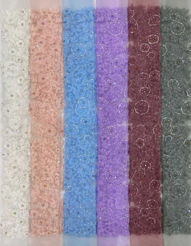 1 Yard 5 Yards Multi-Color Sequined Beaded Embroidered Lace Material Fabric TDD438
