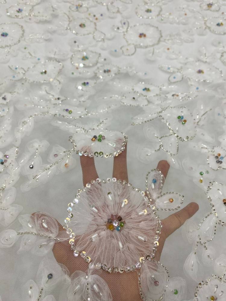 1 Yard 5 Yards Multi-Color Sequined Beaded Embroidered Lace Material Fabric TDD438