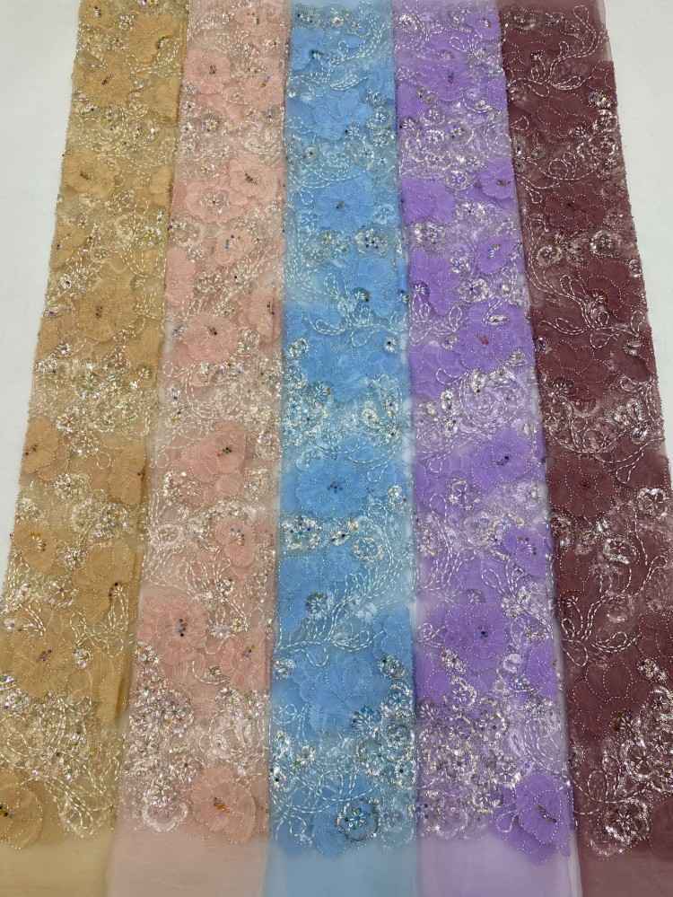 1 Yard 5 Yards Multi-Color Sequined Beaded Embroidered Lace Material Fabric TDD439
