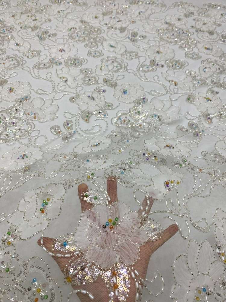 1 Yard 5 Yards Multi-Color Sequined Beaded Embroidered Lace Material Fabric TDD439