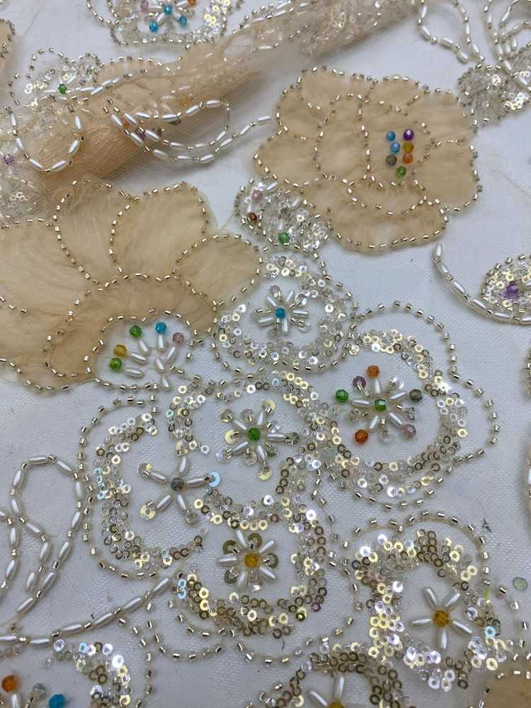 1 Yard 5 Yards Multi-Color Sequined Beaded Embroidered Lace Material Fabric TDD439