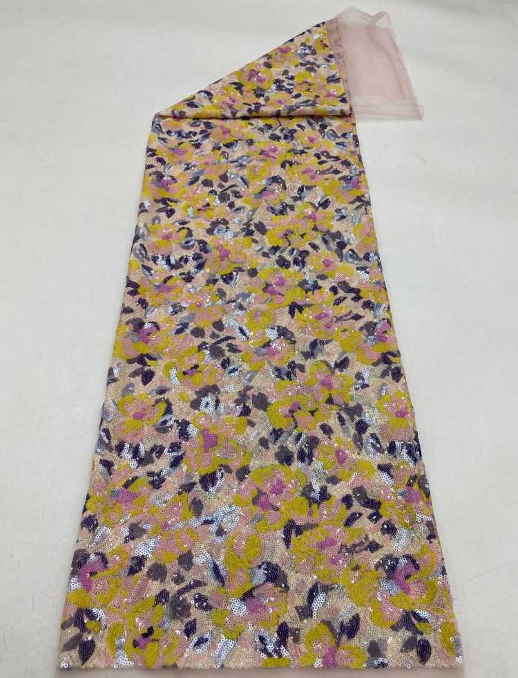 5 Yards Multi-Colored Sequins Lace Material Fabric