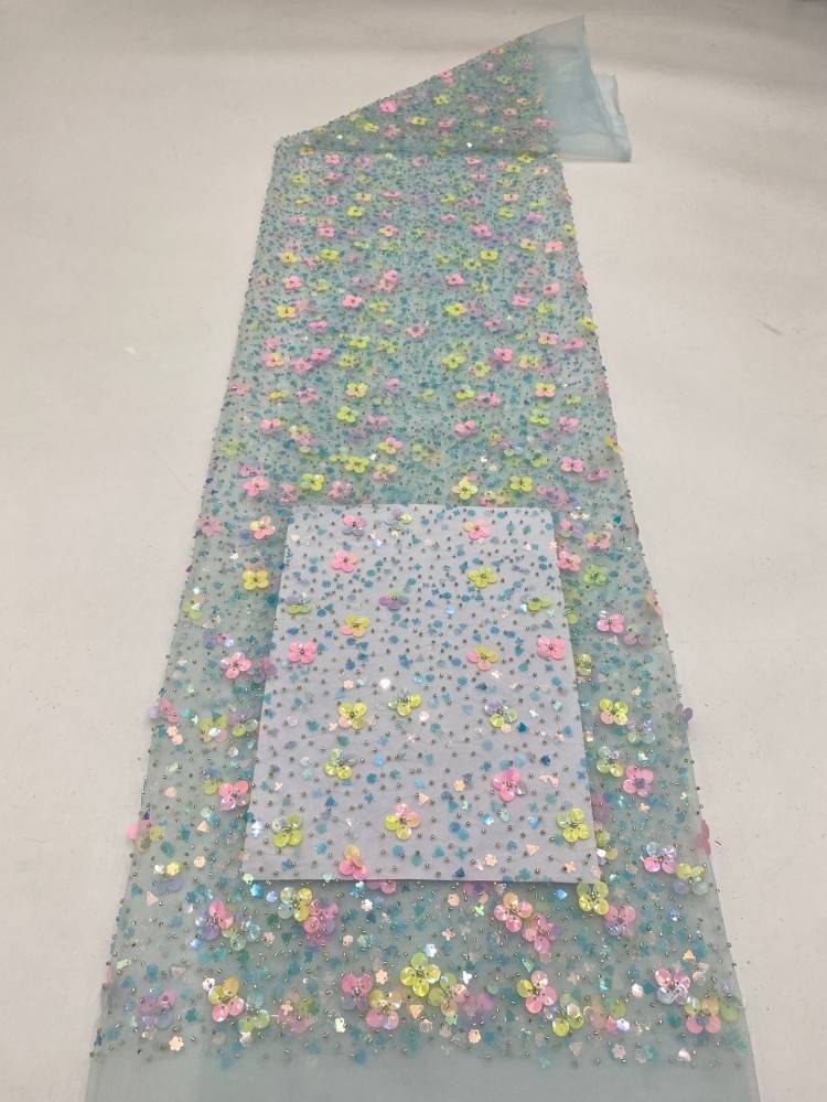 1 Yard 5 Yards Multi-Color Sequined Beaded Embroidered Lace Material Fabric TDD443